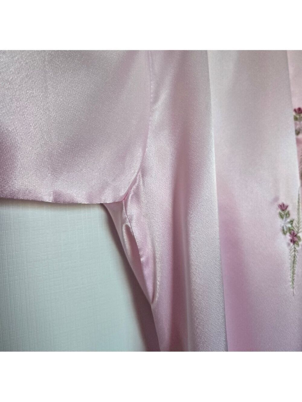 ROBE & CAMISOLE PAJAMA SET 100% SILK WOMEN PINK EMBROIDERED FLORAL DESIGN XXL - Picture 6 of 14